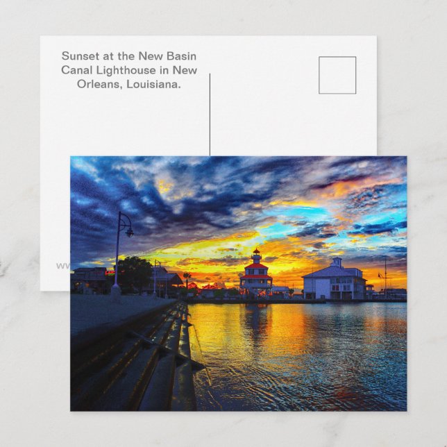 Carte Postale Coucher de soleil au phare du canal du Nouveau bas (Devant / Derrière)