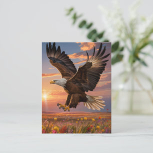 Carte Postale Coucher de soleil avec aigle en vol