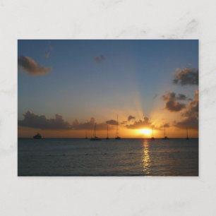 Carte Postale Coucher de soleil avec voiliers Paysage tropical P