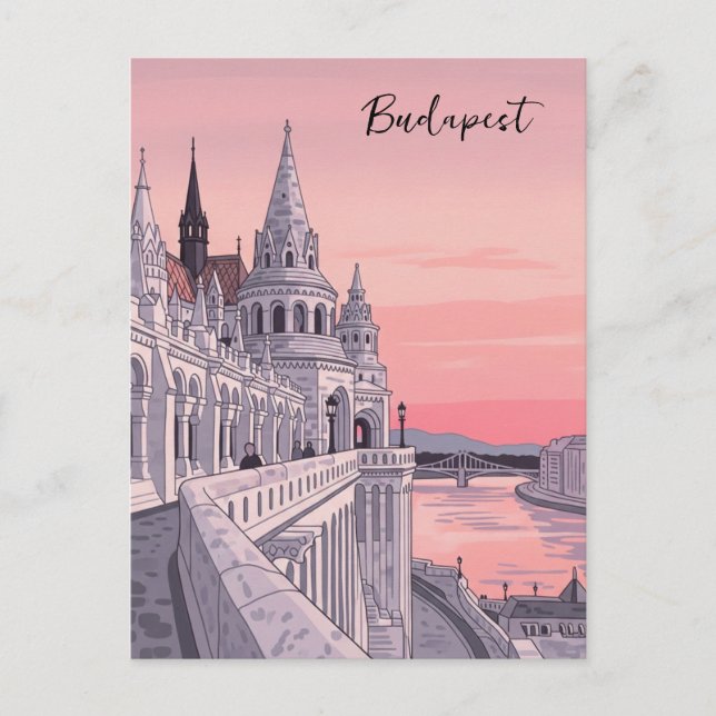 Carte Postale Coucher de soleil Budapest Hongrie Pêcheur Bastion (Devant)