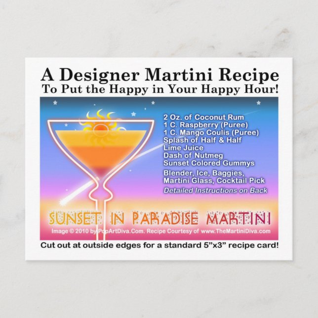 Carte Postale Coucher de soleil dans Paradise Martini Recette Ca (Devant)