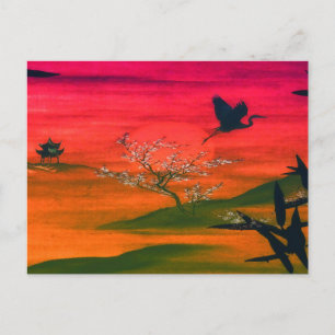 CARTE POSTALE COUCHER DE SOLEIL D'ART JAPONAIS