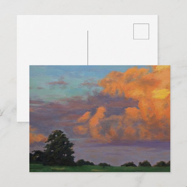 Carte Postale Coucher de soleil de ferme Missouri dans bleu oran (Devant / Derrière)