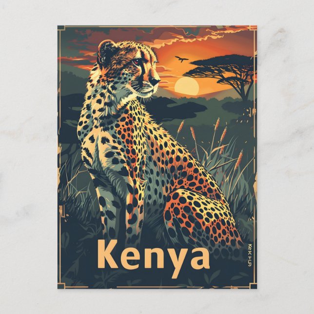Carte Postale Coucher de soleil de Kenya Cheeatah (Devant)