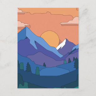 Carte Postale Coucher de soleil de montagne géométrique