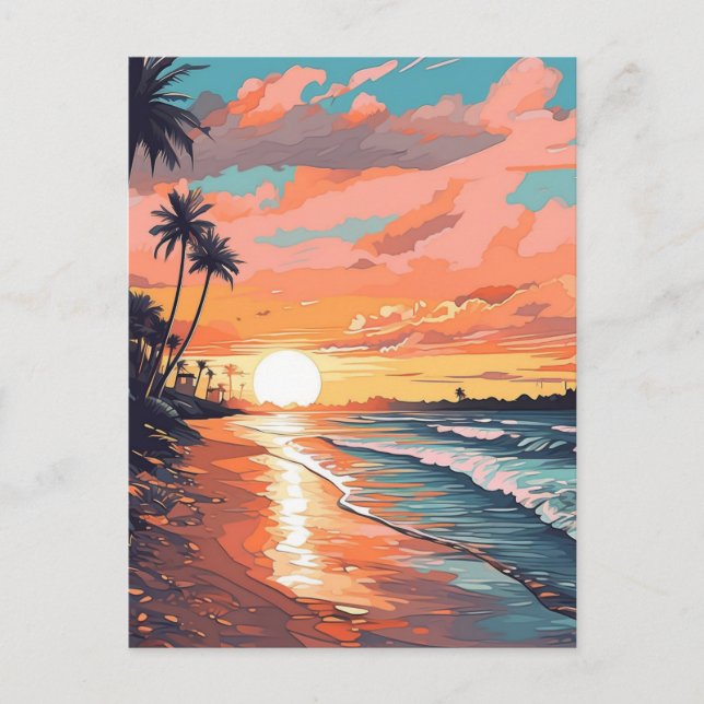 Carte Postale Coucher de soleil de plage tropical (Devant)