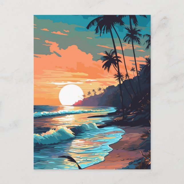 Carte Postale Coucher de soleil de plage tropical (Devant)