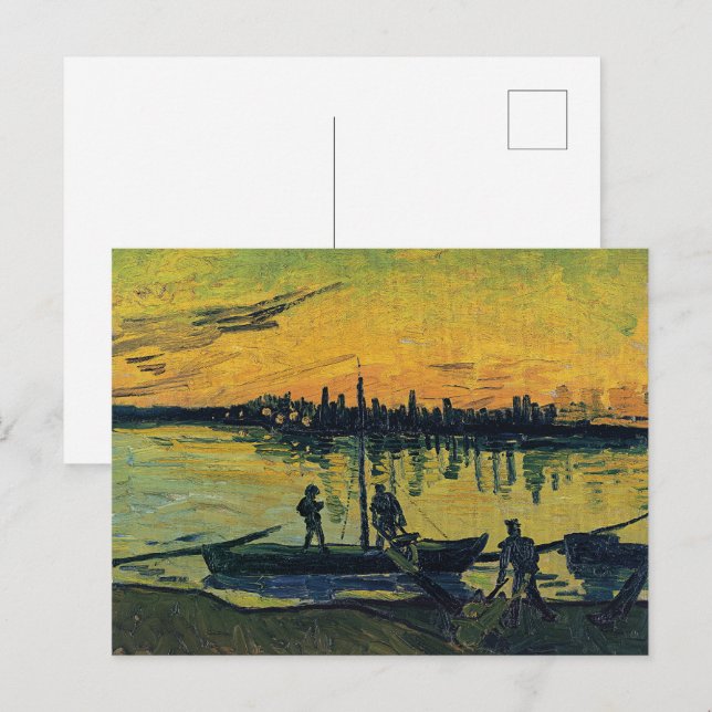 Carte Postale Coucher de soleil de Van Gogh Arles - Rivière jaun (Devant / Derrière)