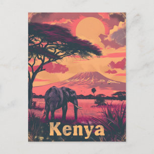 Carte Postale Coucher de soleil des éléphants du Kenya