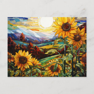 Carte Postale Coucher de soleil des montagnes de tournesols de v