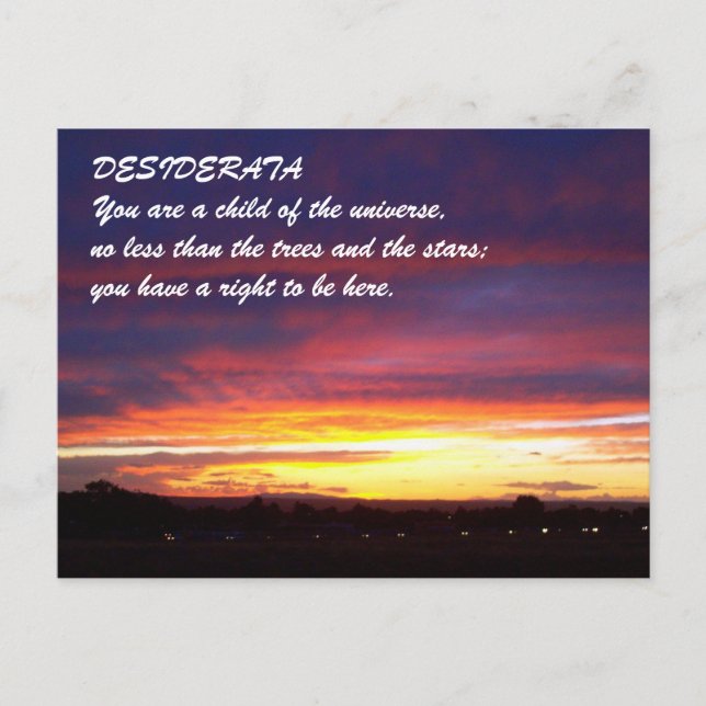 Carte Postale coucher de soleil DESIDERATA (Devant)