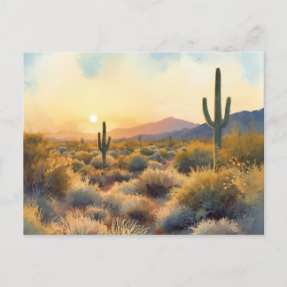 Carte Postale Coucher de soleil du désert de Saguaro Cactus
