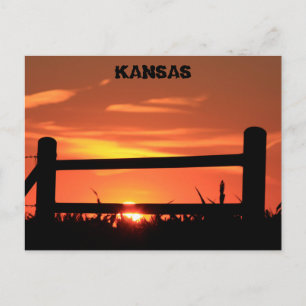 Carte Postale Coucher de soleil du Kansas avec une clôture de fe