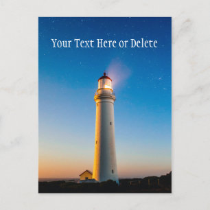 Carte Postale Coucher de soleil du phare sous ciel étoilé bleu c