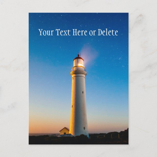 Carte Postale Coucher de soleil du phare sous ciel étoilé bleu c (Devant)