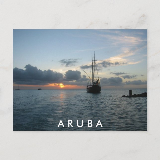 Carte Postale Coucher de soleil et bateau à Aruba (Devant)