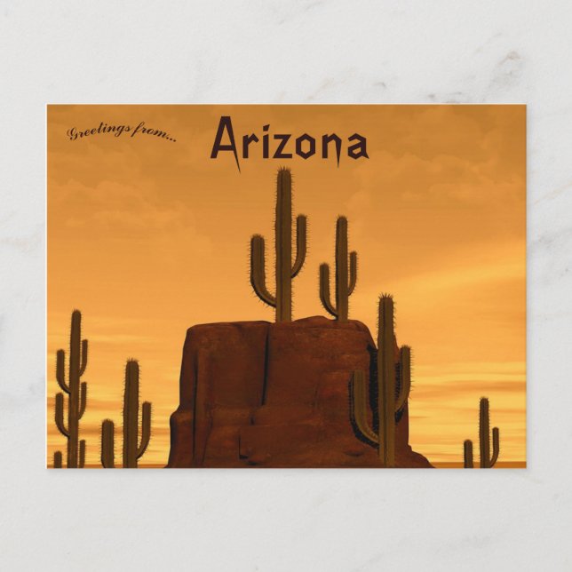 Carte Postale Coucher de soleil et cactus rocheux à Sedona Arizo (Devant)