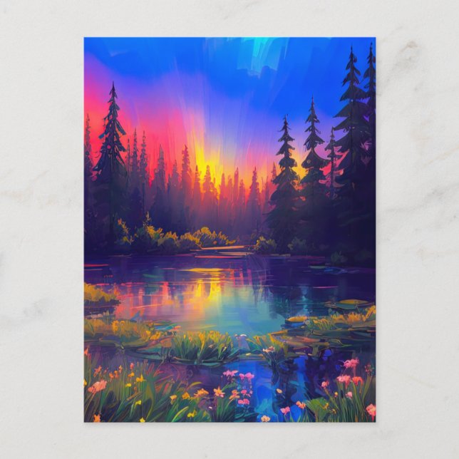 Carte Postale Coucher de soleil et couleurs à l'étang Serene (Devant)
