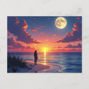 Carte Postale Coucher de soleil et lever de lune