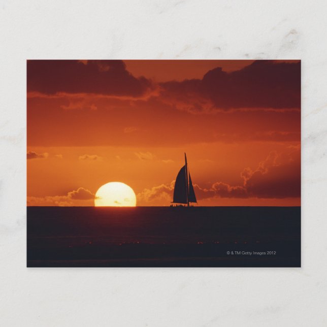 Carte Postale Coucher de soleil et Yacht 2 (Devant)
