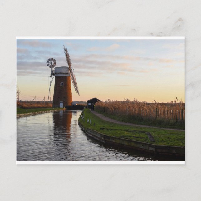 Carte postale coucher de soleil Horsey Norfolk Bro (Devant)