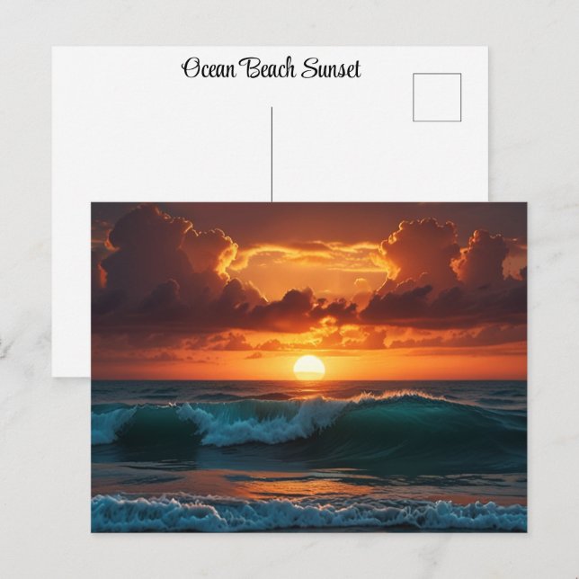 Carte Postale Coucher de soleil Lever de soleil Océan Plage Vagu (Devant / Derrière)