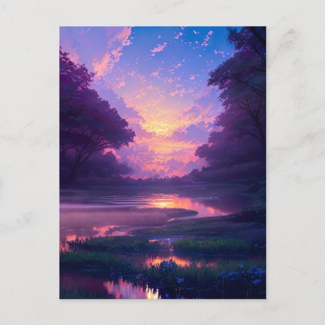 Carte Postale Coucher de soleil mystique sur le marais (Devant)