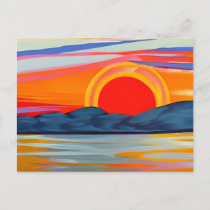 Carte Postale Coucher de soleil océanique vif sur les montagnes 
