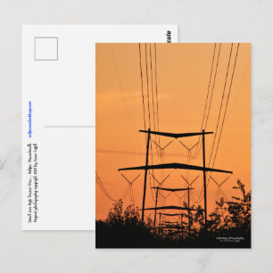 Carte Postale Coucher de soleil orange doux sur des lignes à hau