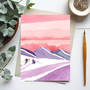 Carte Postale Coucher de soleil pastel aquarelle sur une montagn