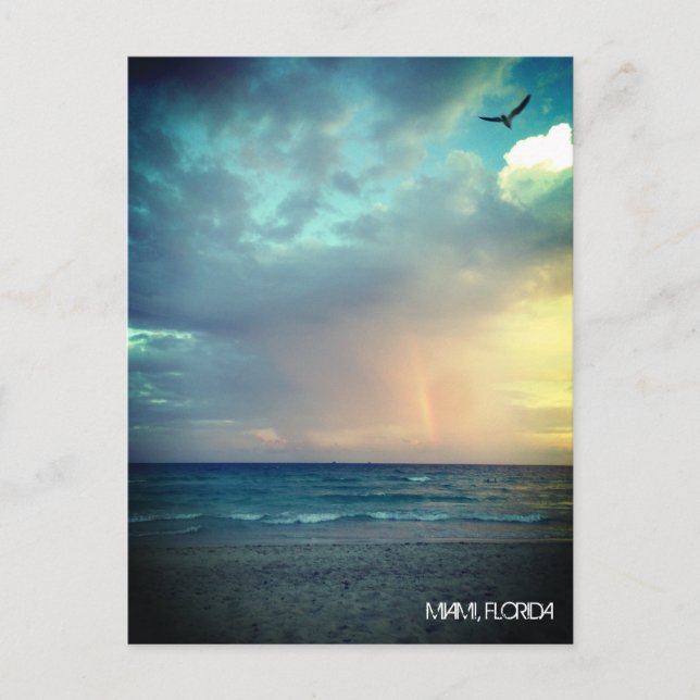 Carte Postale Coucher de soleil personnalisé sur la plage MIAMI  (Devant)