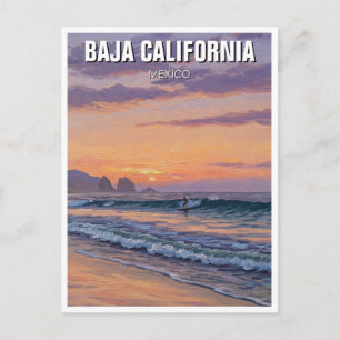 Carte Postale Coucher de soleil pour surfeur Basse Californie