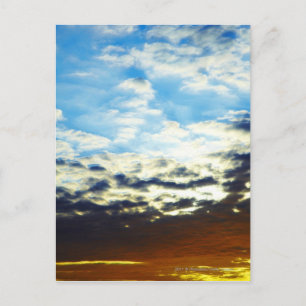 Carte Postale Coucher de soleil rouge orange bleu avec nuages