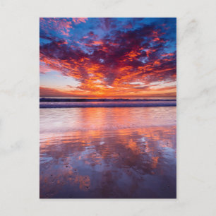 Carte Postale Coucher de soleil rouge sur la mer, Californie