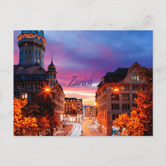 Carte Postale Coucher de soleil suisse de Zurich (Devant)