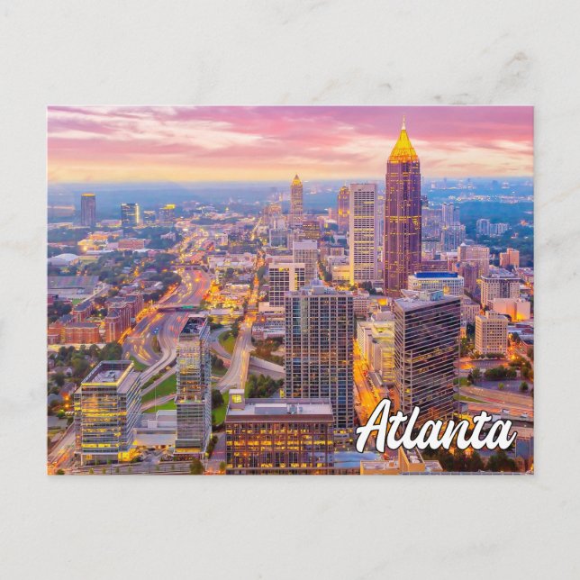 Carte Postale Coucher de soleil sur Atlanta, Géorgie, États-Unis (Devant)