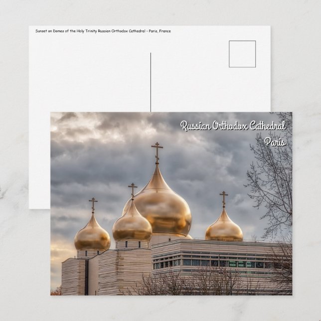Carte Postale Coucher de soleil sur la cathédrale orthodoxe russ (Devant / Derrière)