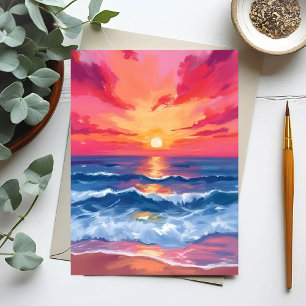 Carte Postale Coucher de soleil sur la côte fuchsia   Aquarelle 