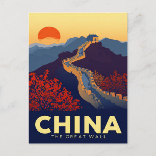 Carte Postale Coucher de soleil sur la Grande Muraille de Chine