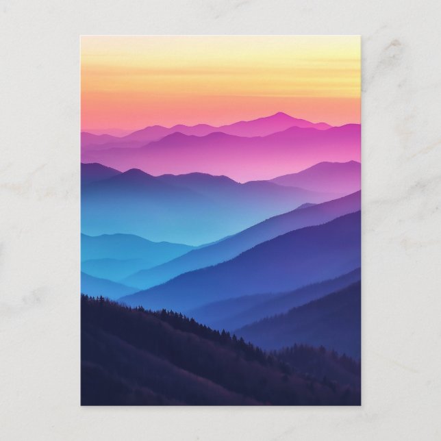 Carte Postale Coucher de soleil sur la montagne fumée  (Devant)