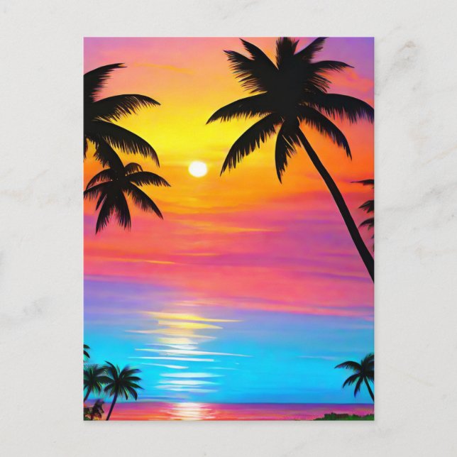 Carte Postale Coucher de soleil sur la plage (Devant)