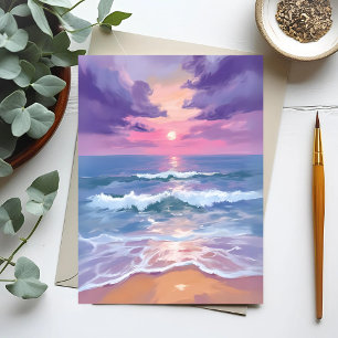 Carte Postale Coucher de soleil sur la plage lavande violet aqua