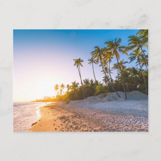 Carte Postale Coucher de soleil sur la plage tropicale | Républi (Devant)