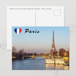 Carte Postale Coucher de soleil sur la Tour Eiffel et le Pont Ro