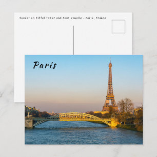 Carte Postale Coucher de soleil sur la Tour Eiffel et le Pont Ro