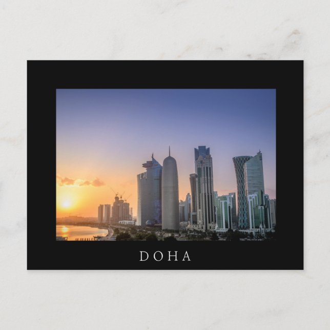 Carte Postale Coucher de soleil sur la ville de Doha, Qatar (Devant)
