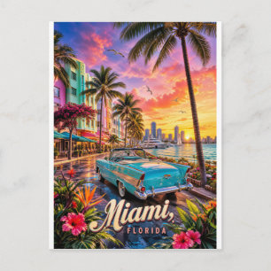 Carte Postale Coucher de soleil sur le front de mer de Miami Flo