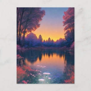 Carte Postale Coucher de soleil sur le lac de Charme