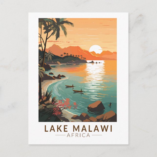 Carte Postale Coucher de soleil sur le lac Malawi Afrique Art de (Devant)