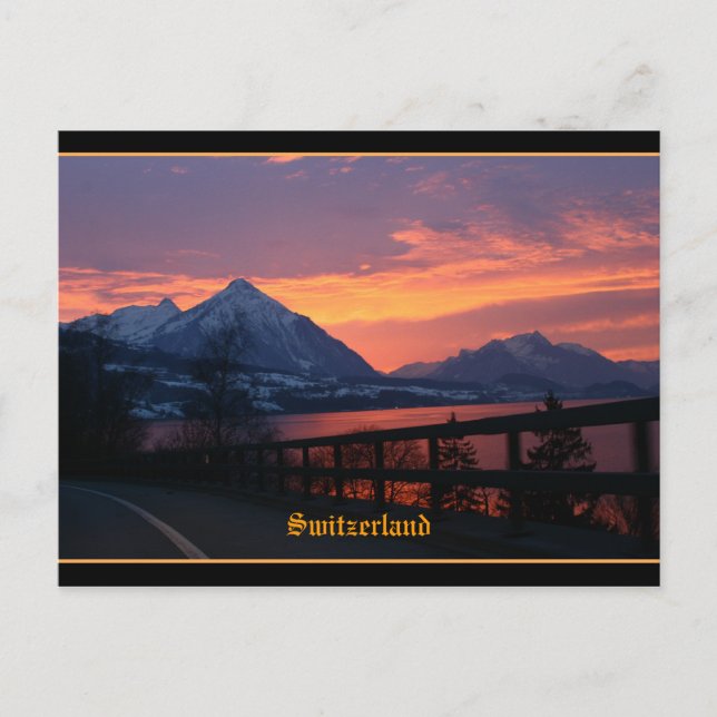 Carte Postale Coucher de soleil sur le lac Thun près d'Interlake (Devant)